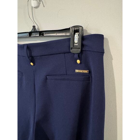 NWOT Michael Kors Navy Wide-Leg Cropped Pants Size 8 – Gold Hardware Trouser - Picture 4 of 6